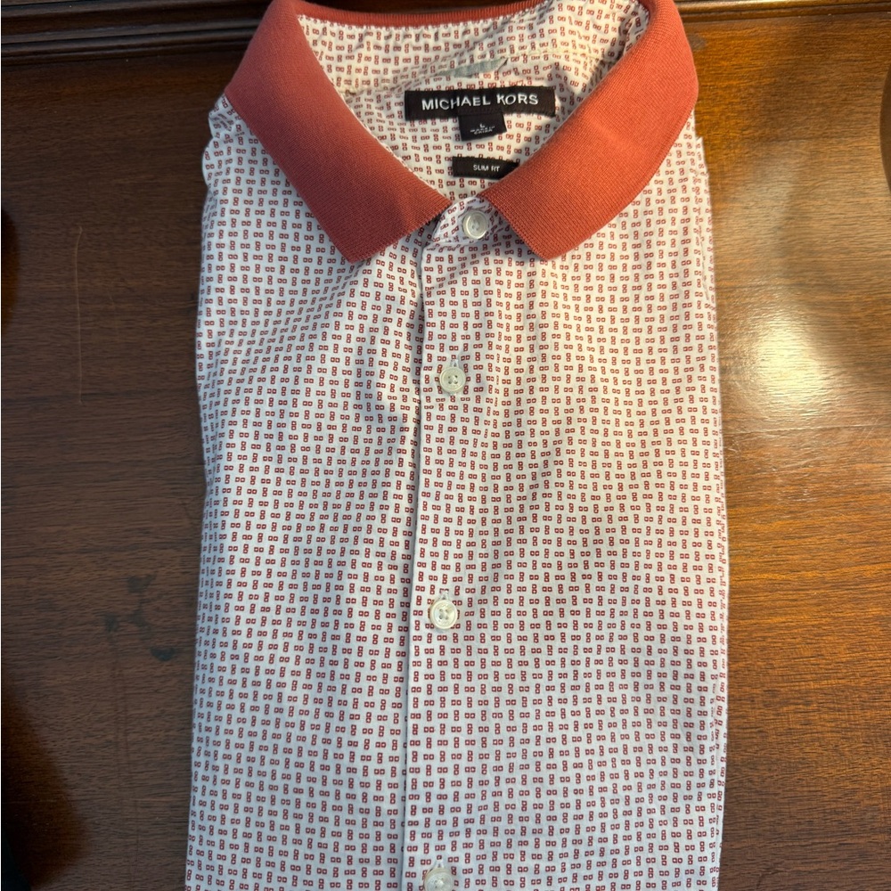 Michael Kors Red and White Short sleeve Button Down Shirt